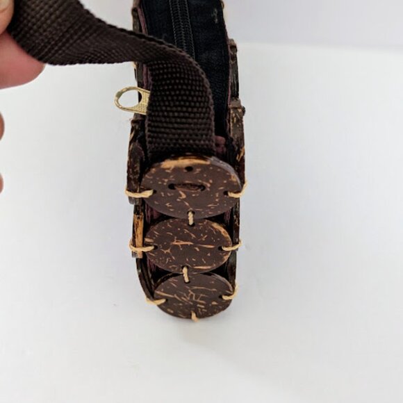 Vintage Natural Coconut Shell Zippered Clutch Wristlet with Strap - Picture 4 of 7